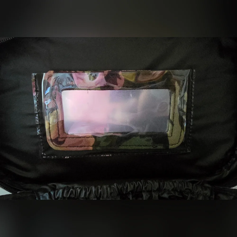 Vtg Avon Autumn Rose Floral‎ Houndstooth Canvas Bamboo Makeup Bag Accessory Set
